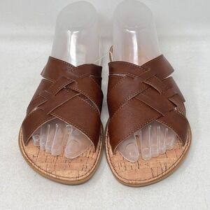 BOC Mona Brown Faux Leather Strappy Flat Slide 9 Preppy Casual Everyday Summer